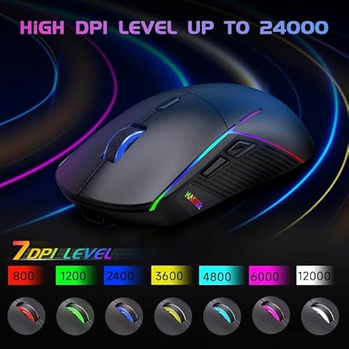 Master WIRELESS GAMING MOUSE, 24000 DPI, TRI-MODE 2.4G/USB-C/BLUETOOTH 5.3 GAMING MOUSE WIRELESS, RGB PROGRAMMABLE MOUSE GAMER, 75HRS BATTERY LIFE, RECHARGEABLE GAMING MICE FOR PC, MAC, PS5, XBOX - BLACK - Image 3