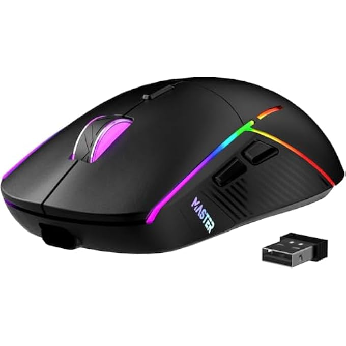 WIRELESS GAMING MOUSE, 24000 DPI, TRI-MODE 2.4G/USB-C/BLUETOOTH 5.3 GAMING MOUSE WIRELESS, RGB PROGRAMMABLE MOUSE GAMER, 75HRS BATTERY LIFE, RECHARGEABLE GAMING MICE FOR PC, MAC, PS5, XBOX - BLACK