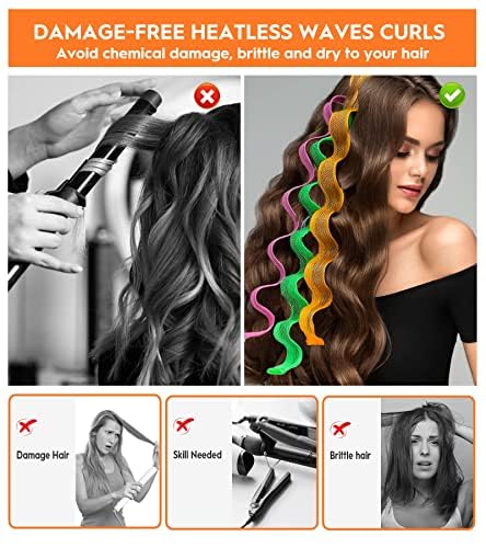 Yevyo 30 Pcs Heatless Hair Curlers Wave Curls Styling Kit With 2 Pcs Styling Hooks  No Heat Hair Curlers Heatless Wave Curlers For Women Girls Long Medium Short Hair (6 Colors  45 Cm/17.71 Inch) - Image 2