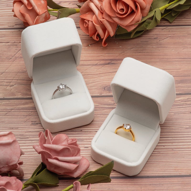Giftop Velvet Single Ring Box Case Holder for Engagement Proposal Birthday Wedding,Jewelry Ring Gift Box Jewelry Packaging Box (White) - Image 4