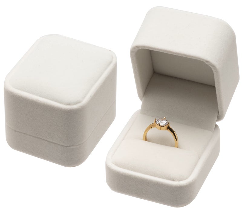 Giftop Velvet Single Ring Box Case Holder for Engagement Proposal Birthday Wedding,Jewelry Ring Gift Box Jewelry Packaging Box (White) - Image 3