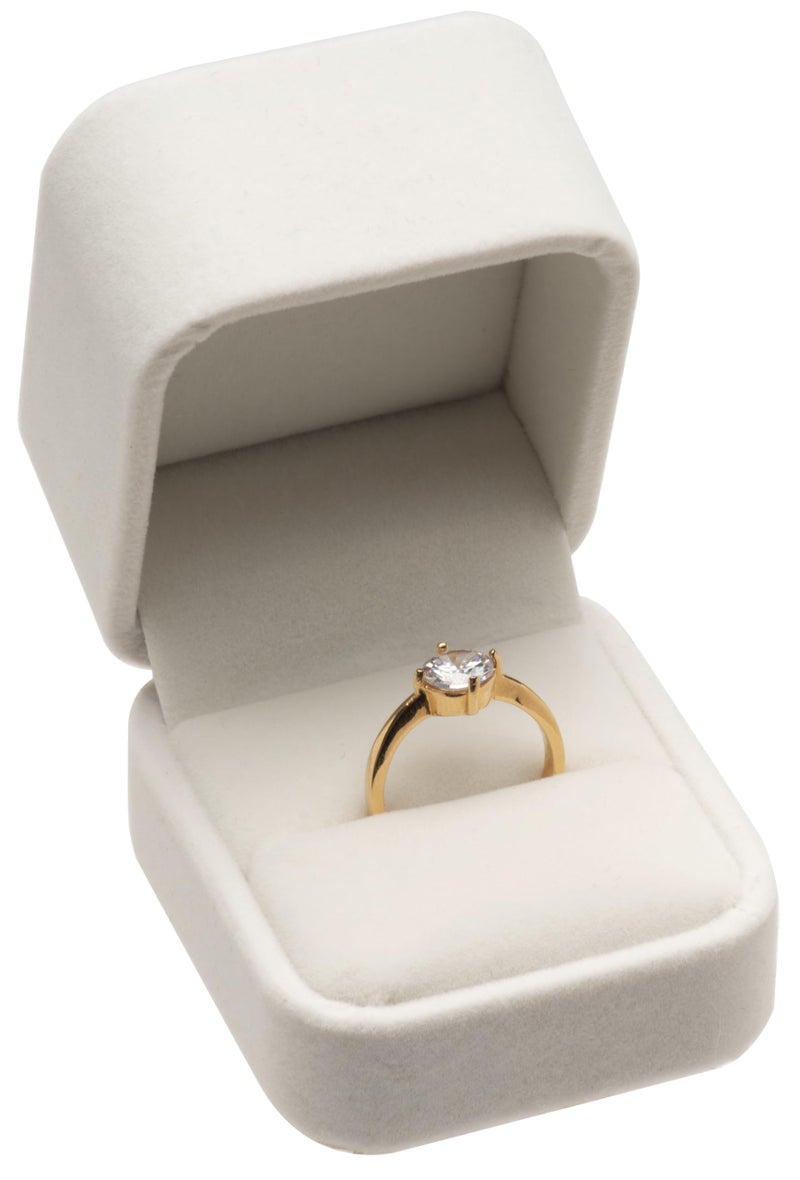 Giftop Velvet Single Ring Box Case Holder for Engagement Proposal Birthday Wedding,Jewelry Ring Gift Box Jewelry Packaging Box (White) - Image 1