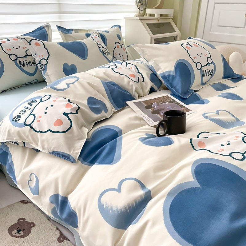 Bedding Four-Piece Set Sanding Quilt Cover Sheets Student Dormitory Quilt Three-Piece Set - Image 3