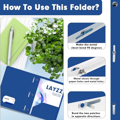 LAYZZ Plastic 2 Pocket Folders with Prongs, 30 Pack, Heavyweight, Letter Size Poly Folders with 3 Metal Prongs Fastener Clips (Blue) - Image 4