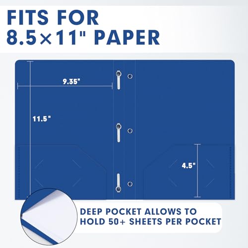 LAYZZ Plastic 2 Pocket Folders with Prongs, 30 Pack, Heavyweight, Letter Size Poly Folders with 3 Metal Prongs Fastener Clips (Blue) - Image 2