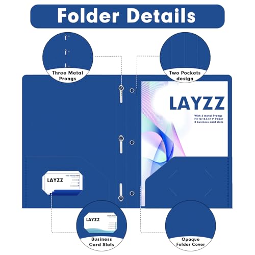 LAYZZ Plastic 2 Pocket Folders with Prongs, 30 Pack, Heavyweight, Letter Size Poly Folders with 3 Metal Prongs Fastener Clips (Blue) - Image 3