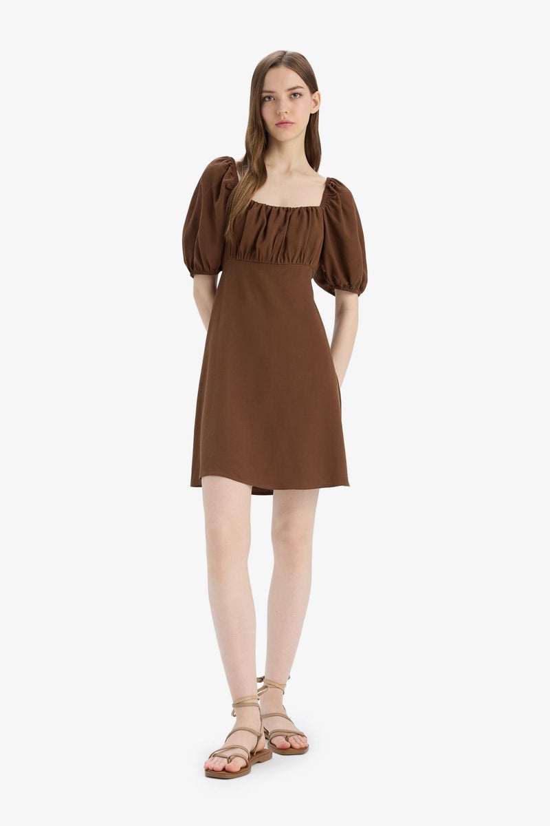 DeFacto Woman A Cut Square Neck Linen Midi Dress  - Image 4