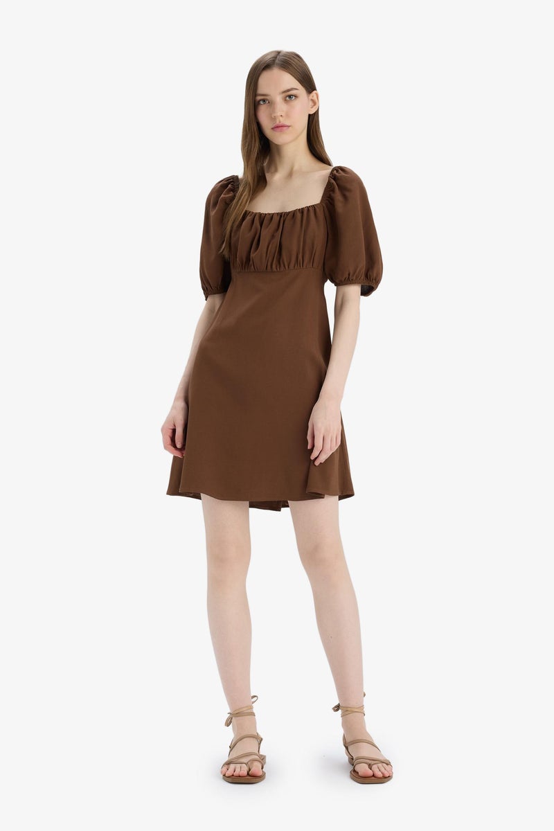 DeFacto Woman A Cut Square Neck Linen Midi Dress  - Image 3