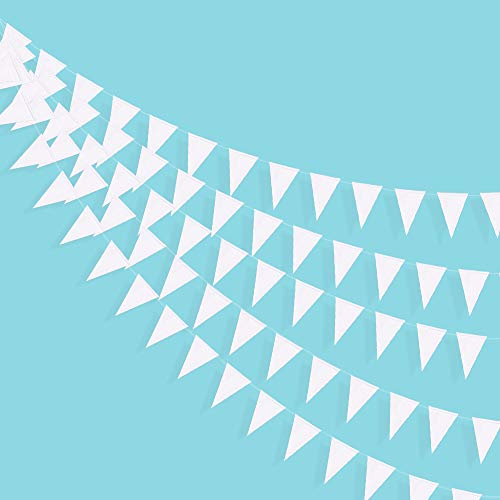 Festiko®12 Flags White Triangle Flags Banner Pearly White Paper Pennant Bunting Garland for Wedding Baby Bridal Shower Birthday Bachelorette Engagement Anniversary Party Decorations Supplies - Image 1