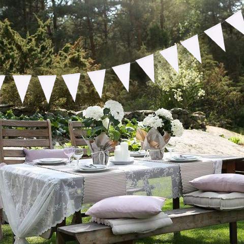 Festiko®12 Flags White Triangle Flags Banner Pearly White Paper Pennant Bunting Garland for Wedding Baby Bridal Shower Birthday Bachelorette Engagement Anniversary Party Decorations Supplies - Image 5