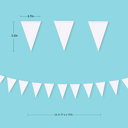 Festiko®12 Flags White Triangle Flags Banner Pearly White Paper Pennant Bunting Garland for Wedding Baby Bridal Shower Birthday Bachelorette Engagement Anniversary Party Decorations Supplies - Image 2