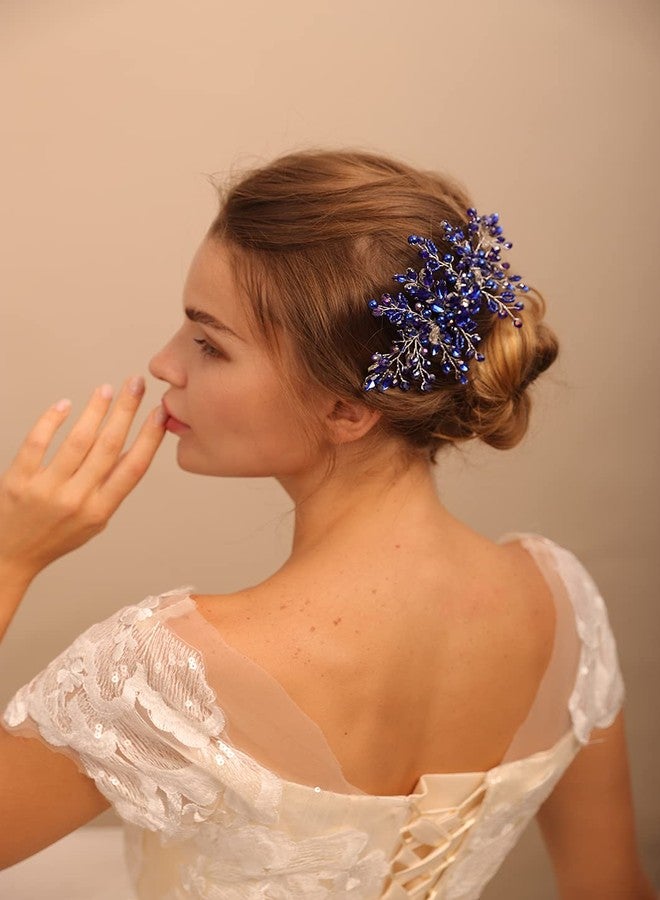 BERYUAN Women Royal Sapphire Opal Hair Comb Bridal Blue Crystal Flower Wedding Hair Accessory Gift for Her Party Headpiece for Bride Bridesmaid Girls(Blue) - Image 4