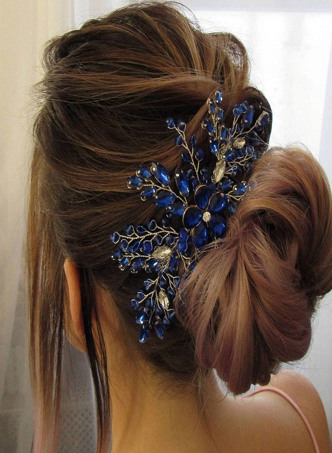 BERYUAN Women Royal Sapphire Opal Hair Comb Bridal Blue Crystal Flower Wedding Hair Accessory Gift for Her Party Headpiece for Bride Bridesmaid Girls(Blue) - Image 1