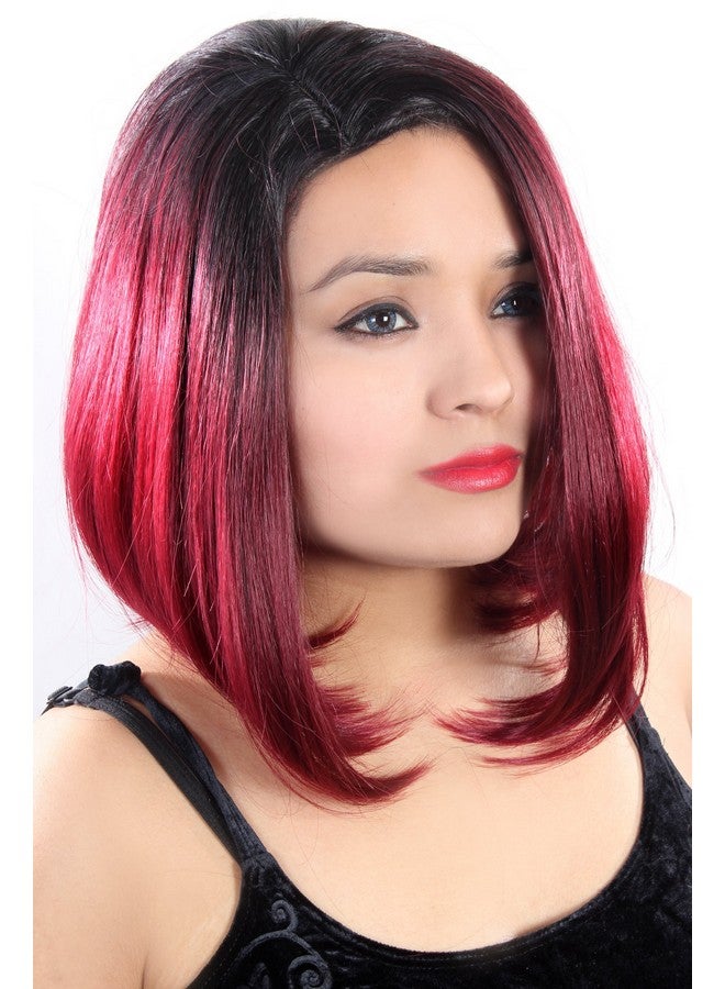 Ritzkart Natural Black Burgundy Medium Soft & Straight Synthetic Wig 6231, Black, - Image 2