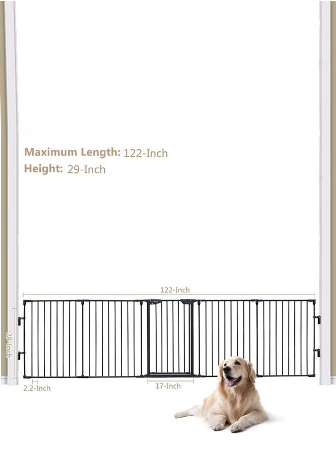 BAYBEE - Baby Safety Gate Adjustable Metal Barrier Fence For Babies Kids Pets Dogs Ideal For Openings Stairs Doorways Foldable Playpen With Door 310 Cm Black - Image 1