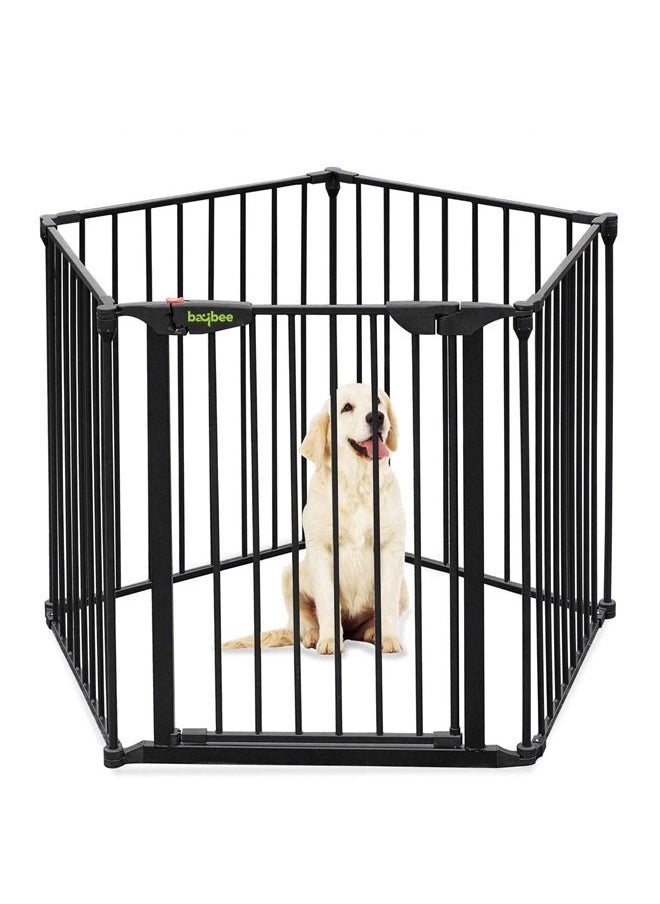 BAYBEE - Baby Safety Gate Adjustable Metal Barrier Fence For Babies Kids Pets Dogs Ideal For Openings Stairs Doorways Foldable Playpen With Door 310 Cm Black - Image 1
