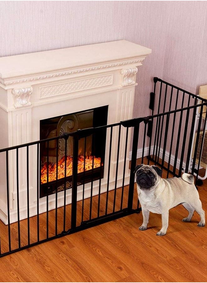 BAYBEE - Baby Safety Gate Adjustable Metal Barrier Fence For Babies Kids Pets Dogs Ideal For Openings Stairs Doorways Foldable Playpen With Door 310 Cm Black - Image 1