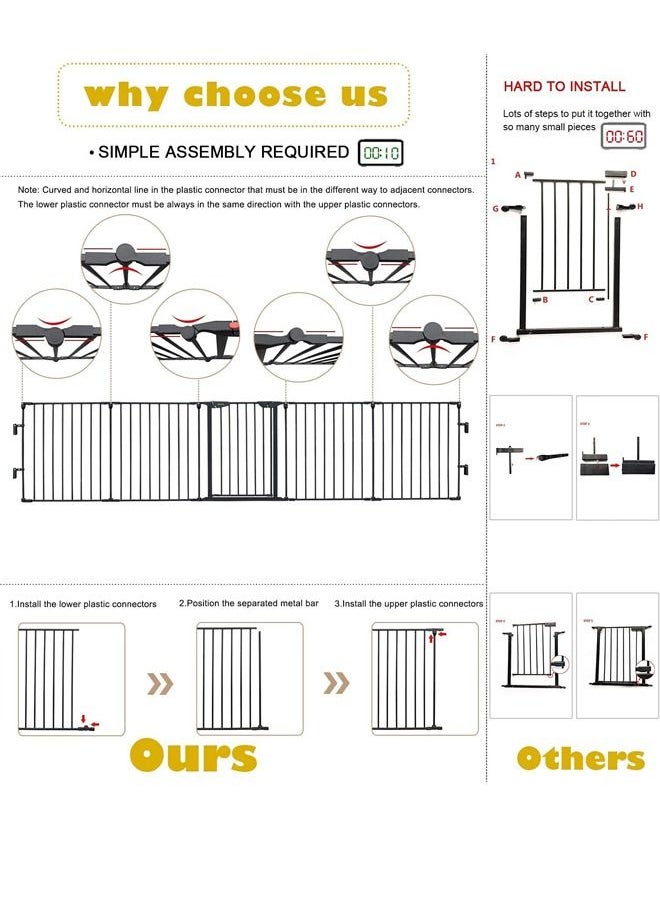 BAYBEE - Baby Safety Gate Adjustable Metal Barrier Fence For Babies Kids Pets Dogs Ideal For Openings Stairs Doorways Foldable Playpen With Door 310 Cm Black - Image 1