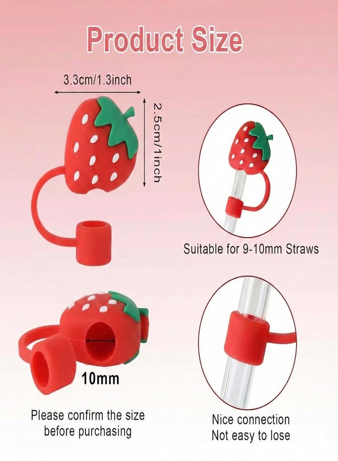 Newvent® 4Pcs Silicone Straw Cover Cap 10mm | Cute Cartoon Dust-Proof Straw Topper | Reusable BPA-Free Straw Lid Cover for Tumblers, Cups & Bottles (Strawberry Design) - Image 3