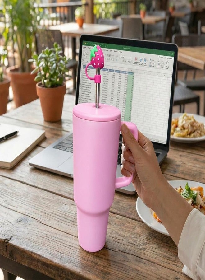 Newvent® 4Pcs Silicone Straw Cover Cap 10mm | Cute Cartoon Dust-Proof Straw Topper | Reusable BPA-Free Straw Lid Cover for Tumblers, Cups & Bottles (Strawberry Design) - Image 5