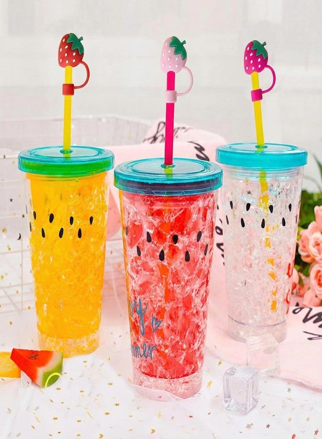 Newvent® 4Pcs Silicone Straw Cover Cap 10mm | Cute Cartoon Dust-Proof Straw Topper | Reusable BPA-Free Straw Lid Cover for Tumblers, Cups & Bottles (Strawberry Design) - Image 2