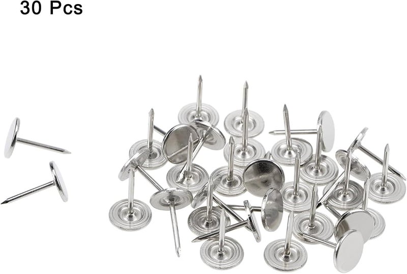 TOP-VIGOR 30pcs Silver Flat Head Upholstery Tacks, Heavy Duty Push Pins, 11 x 17mm Decorative Thumb Tacks for Wall, Cork Board, Furniture and Notice Board - Image 3