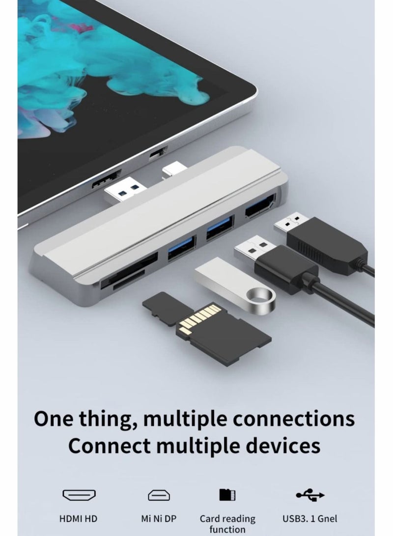 كابتن تيك Hub for Surface Pro 4 5 6 Docking Station USB 3.0x2 Adapter, SD TF Micro Memory Card Reader, 4K HDMI Port Microsoft 6 5 4（SILVER) - Image 4