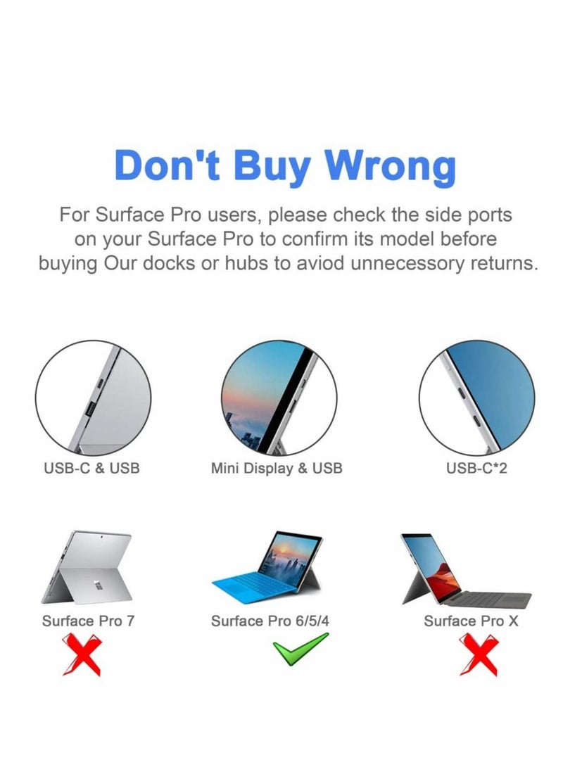 كابتن تيك Hub for Surface Pro 4 5 6 Docking Station USB 3.0x2 Adapter, SD TF Micro Memory Card Reader, 4K HDMI Port Microsoft 6 5 4（SILVER) - Image 3