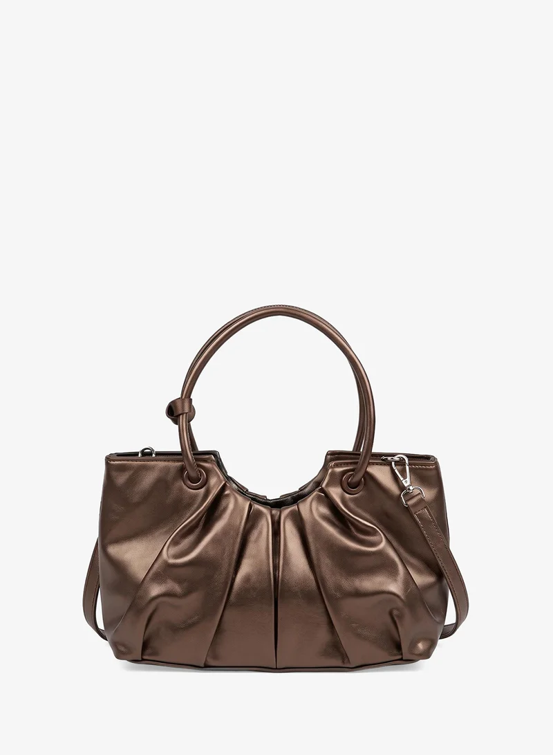 Ella Brown Pleated With Top Handle And Strap