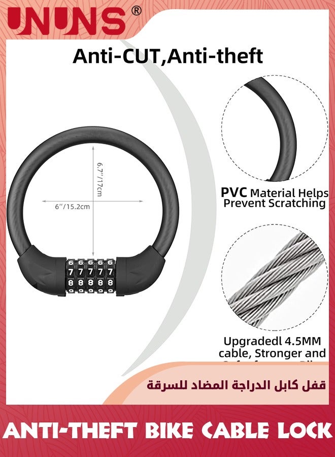 UNUNS Bike Locks Bicycle Chain Lock,Anti Theft Bicycle Cable Lock,5-Digit Resettable Combination Password Chain Lock,Security Protection Motorbike Lock,Coiling Cable Lock,Black-120cm - Image 3