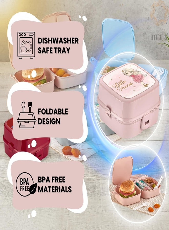 HEFA Lunch Box for Kids, All-in-One Foldable Lunch Box, Bento Box for Girls, Spoon and Fork included, Sandwich Containers (PrincessPink) - Image 3