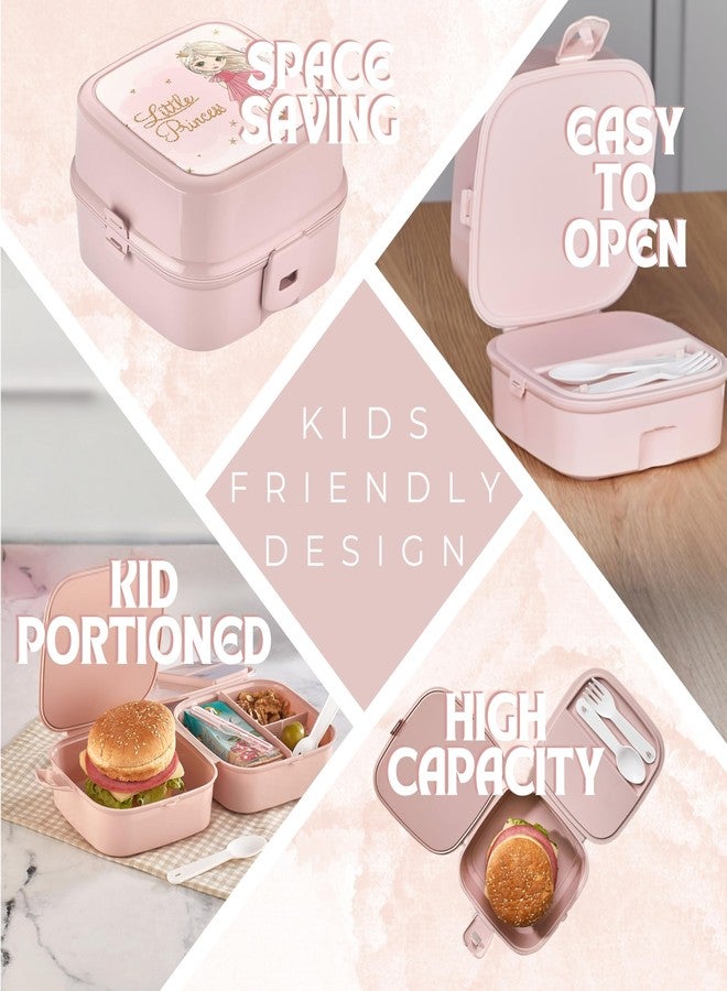 HEFA Lunch Box for Kids, All-in-One Foldable Lunch Box, Bento Box for Girls, Spoon and Fork included, Sandwich Containers (PrincessPink) - Image 4