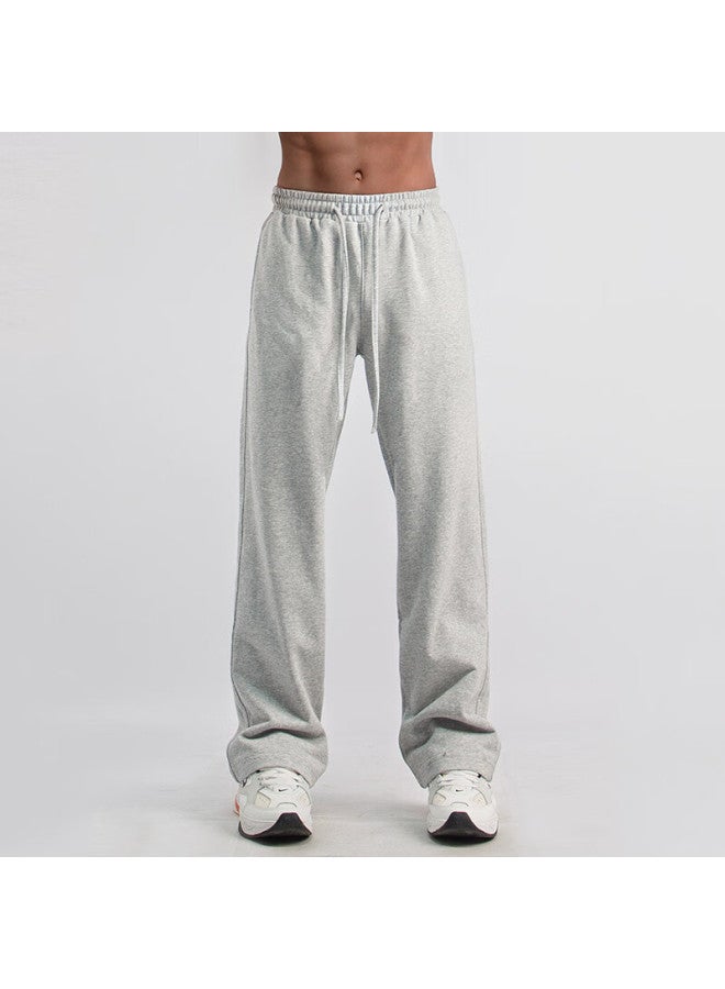 Dingfengbaoluo Men's American Casual Pants Spring Summer Straight Pure Color Heavy Loose Wide Leg Trousers Ks09 Gray L - Image 1