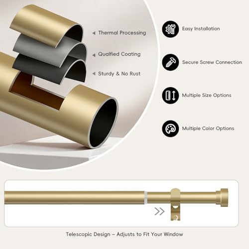 hei! dear Gold Curtain Rods for Windows 30 to 42 Inch(2.5-3.5ft), 1 Inch Diameter Heavy Duty Curtain Rods, Adjustable Curtains Rod, Modern Decorative Drapery Rod, 30-42" Brass Gold - Image 5