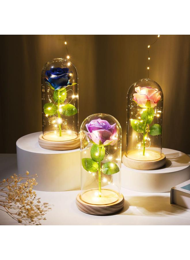 Bluejw Eternal Flower Glass Cover Simulation Rose Flower Ornaments Night Light Creative Christmas Valentine's Day Tanabata Festival Creative Gift - Image 4