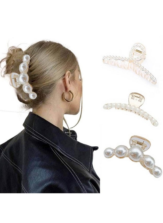 AUTOWRAP Pearl Hair Claw Clips, 3 Pcs Non Slip Hair Catch Jaw Barrette Hair Clamps, Fashion Styling Plastics Hair Grips Strong Hold Hair Accessories for Women Girls - Image 1