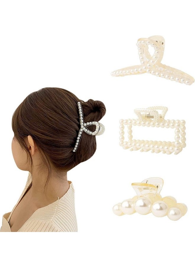 AUTOWRAP Pearl Hair Claw Clips, 3 Pcs Non Slip Hair Catch Jaw Barrette Hair Clamps, Fashion Styling Plastics Hair Grips Strong Hold Hair Accessories for Women Girls - Image 5