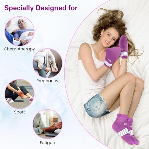 SuzziPad Cold Socks & Hand Ice Pack, Cooling Gloves for Chemotherapy, Chemo Care Package for Women and Men, S/M, Purple - Image 2
