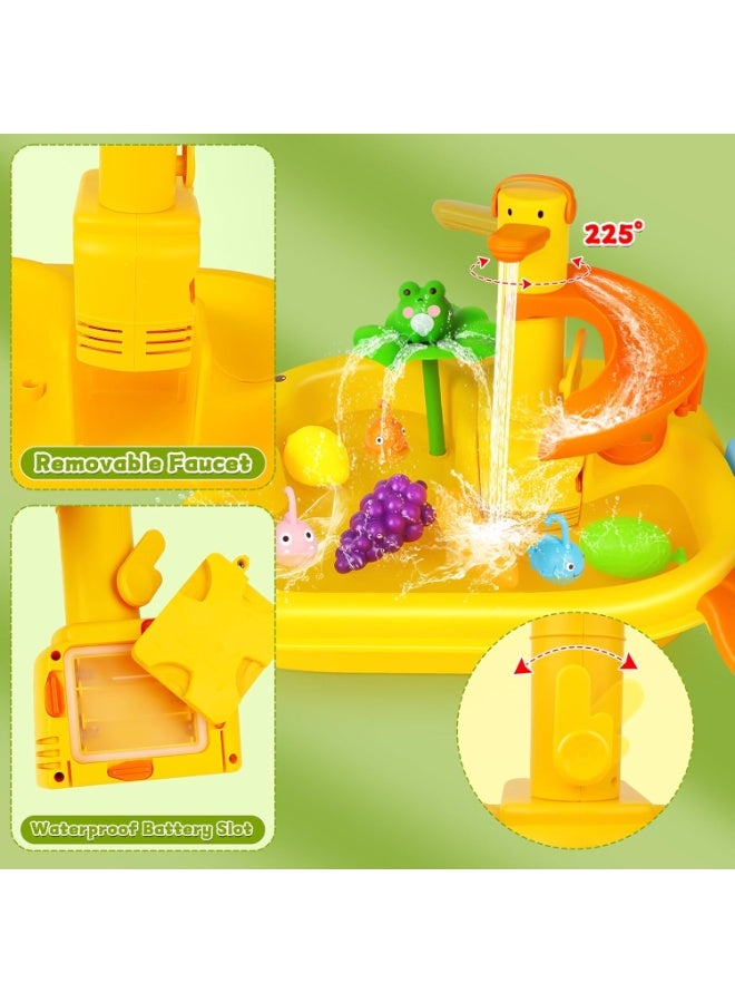 SYOSI Play Sink with Running Water, Toddler Kitchen Sink Toy with Electric Faucet and Floating Fishing Game, Pretend Play Washing Dishes Water Toys for Kids Boys Girls Indoor Outdoor - Image 2