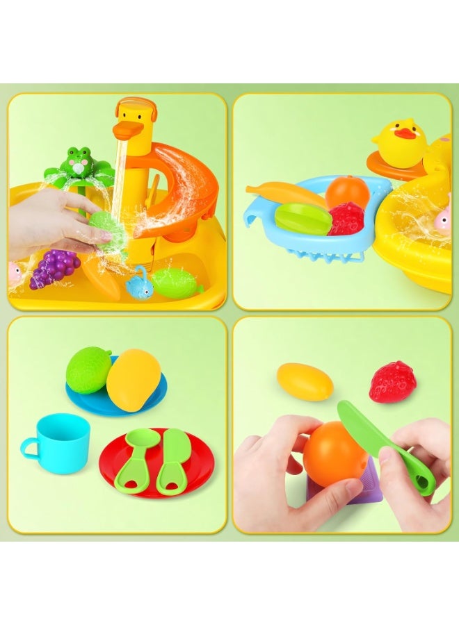 SYOSI Play Sink with Running Water, Toddler Kitchen Sink Toy with Electric Faucet and Floating Fishing Game, Pretend Play Washing Dishes Water Toys for Kids Boys Girls Indoor Outdoor - Image 5