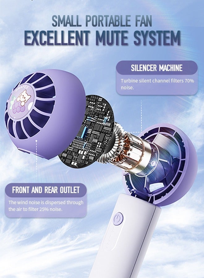 Portable Handheld Fan, 3-Speed Adjustable Personal Fan with Strong Wind & Low Noise (30dB), Child-Safe Blades & Pocket-Sized Fan, Summer Travel Must-Have Purple - Image 3