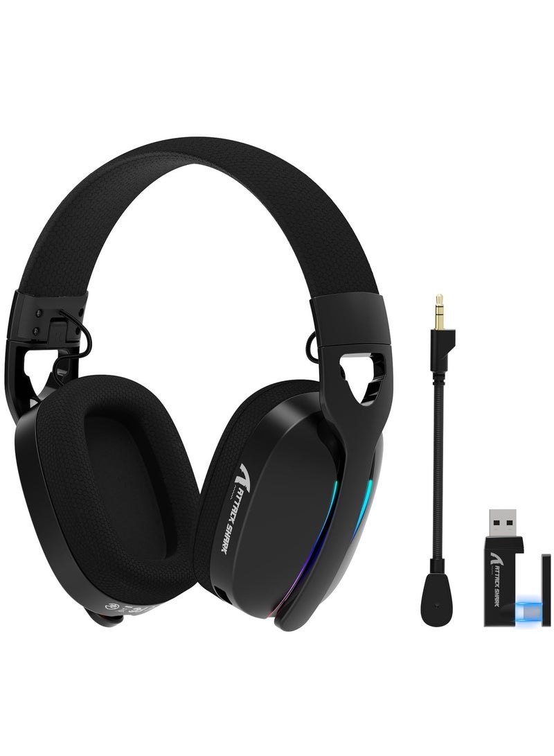 Attack Shark L90 RGB Wireless Gaming Headset for PS4/PS5/PC/Xbox,2.4Ghz Bluetooth Gaming Headphone with Mic,Lightweight,Foldable,Customize via Software - Black - Image 1