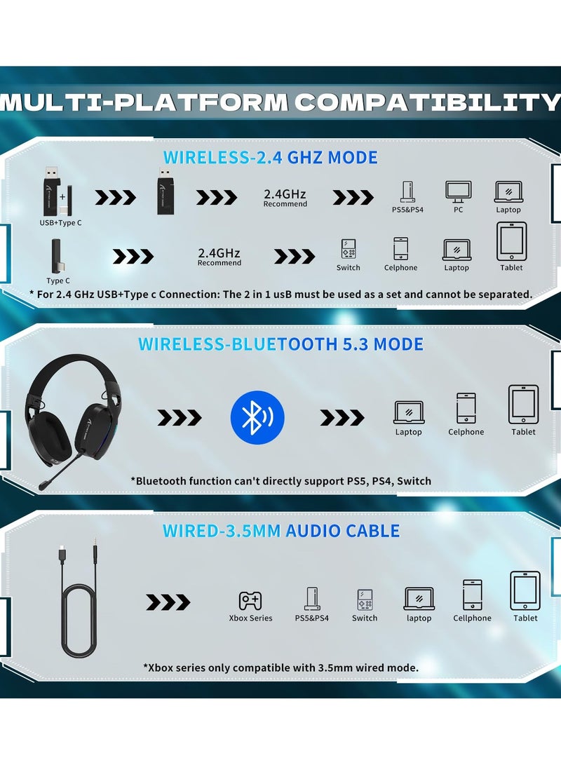 Attack Shark L90 RGB Wireless Gaming Headset for PS4/PS5/PC/Xbox,2.4Ghz Bluetooth Gaming Headphone with Mic,Lightweight,Foldable,Customize via Software - Black - Image 4