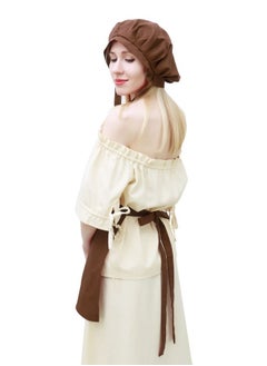 Procos PROCOS Medieval Bonnet Cap Linen Womens Colonial Amish Peasant Mob Hat Cosplay Headwear  - Image 5