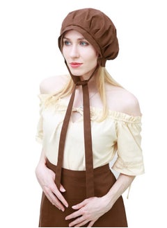 Procos PROCOS Medieval Bonnet Cap Linen Womens Colonial Amish Peasant Mob Hat Cosplay Headwear  - Image 3