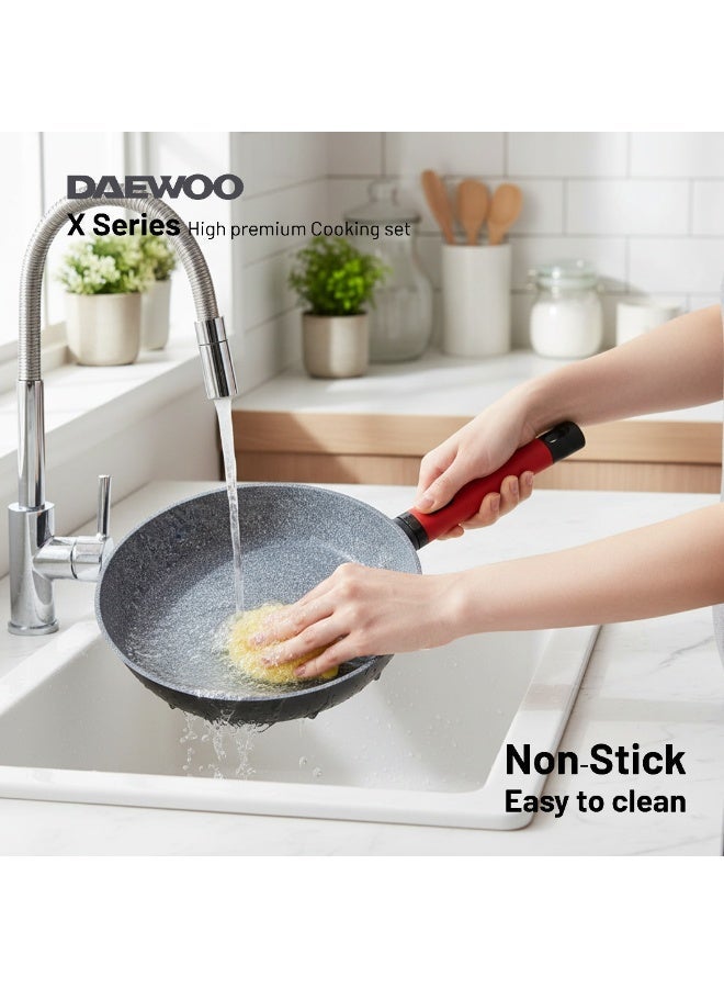 DAEWOO مقلاة دايو 28 سم من الألمنيوم المصبوب، بطبقة جرانيت غير لاصقة، قاعدة تحريض كاملة، مقبض باكليت، حمراء، خالية من المواد الكيميائية - Image 5