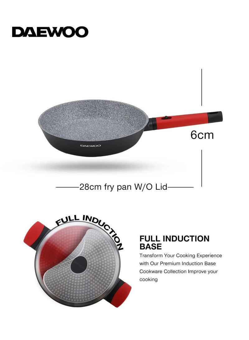 DAEWOO مقلاة دايو 28 سم من الألمنيوم المصبوب، بطبقة جرانيت غير لاصقة، قاعدة تحريض كاملة، مقبض باكليت، حمراء، خالية من المواد الكيميائية - Image 3