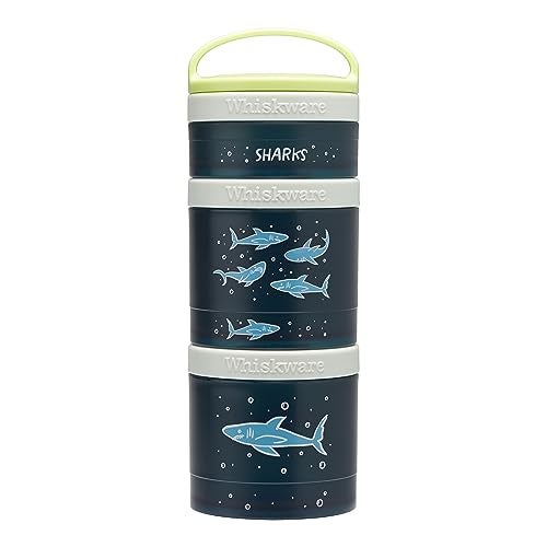 Whiskware Stackable Snack Containers for Kids and Toddlers, 3 Stackable Snack Cups for School or Travel, Sharks(Pack of 1) - Image 1