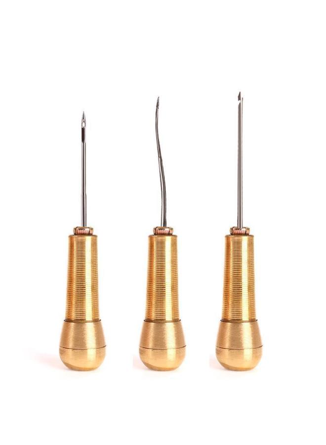 4 Awl Needle Straight Hook Straight Round Hole Crochet Shoe Repair Needle Manual Shoe Needle Change Needle Shoe Cone Zheng Xiao-Color:Copper Handle + Three Needles - Image 2