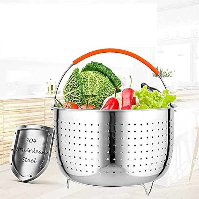 KASTWAVE Sturdy Steamer Basket 304 Stainless Steel Steamer Insert With Silicone Handle Multifunctional Pressure Cooker Accessories For Steaming Vegetables Corn Eggs Rice Meat3Qt - Image 4